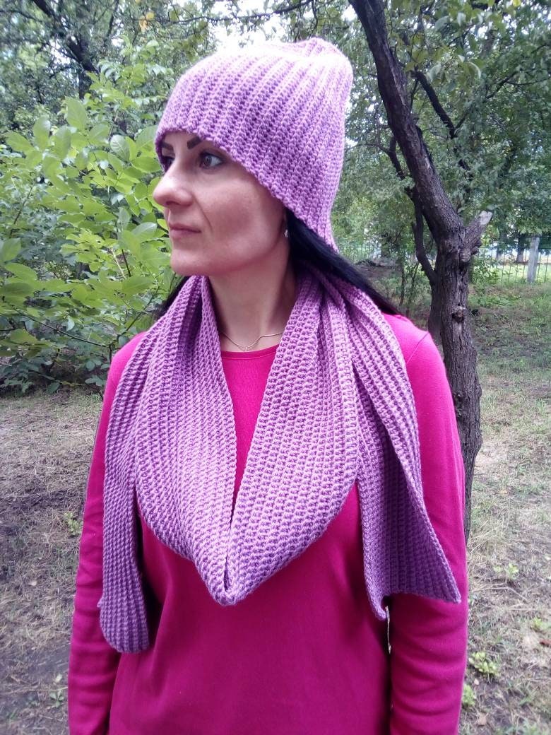 Knitted Hat. Handmade Scarf and Hat. Unisex Violet Pink Hat - Etsy