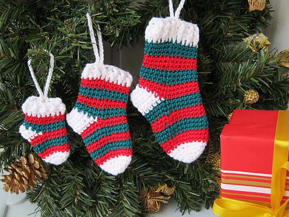 Socks Christmas Decorations Set Of 3 Socks Crochet Christmas Etsy