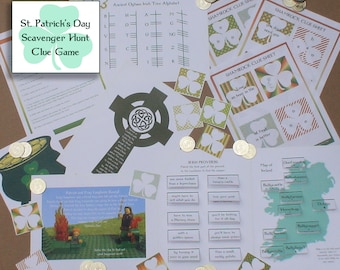 PRINT IT -  St. Patrick's Day Scavenger Hunt Clue Game - Party Game/Activity