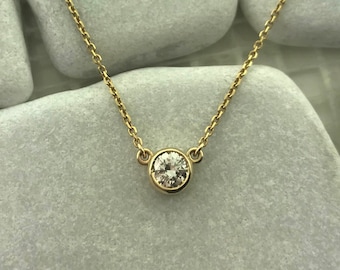 Bezel Set Round Diamond Necklace in 14k Yellow Gold