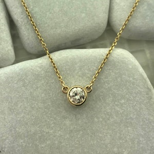 Bezel Set Round Diamond Necklace in 14k Yellow Gold