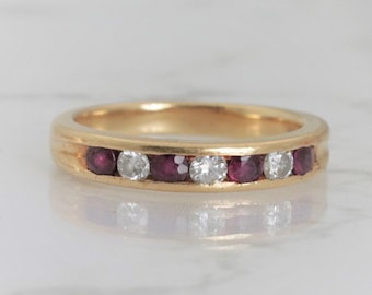 Vintage Ruby Diamond Trouwring in 18k Geel Goud