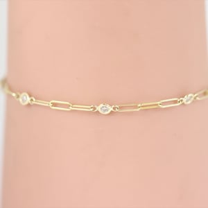 Paperclip Bracelet With Diamonds In 14K Yellow Gold