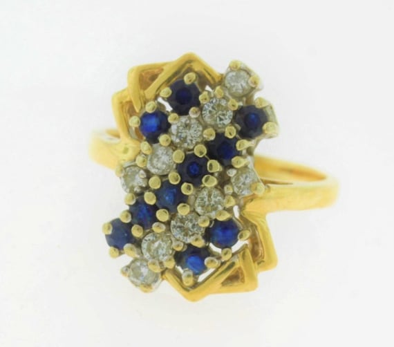 Sapphire Diamond Ring, 14k Gold Sapphire Diamond … - image 1