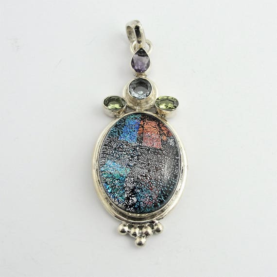 Retro Style Colored Stones and Glass Pendant- Ste… - image 3