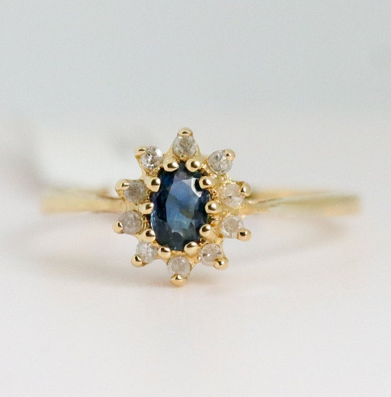 Sapphire Diamond Halo Ring - 14k Yellow Gold - image 1