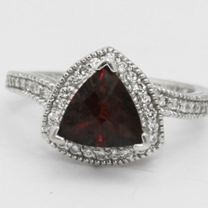 Garnet Diamond Halo Ring- 14k White Gold Gemstone Jewelry - January Birthstone
