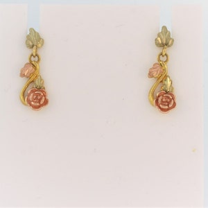 Rose Flower Dangle Earrings in 10k Yellow and Rose Gold - Valentine's Day Special