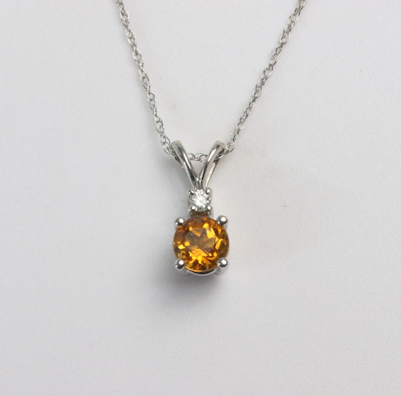 Round Citirne Diamond Necklace- 18k Gold Gemstone… - image 2