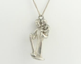 Antique Madonna And Her Child Pendant- Sterling Silver