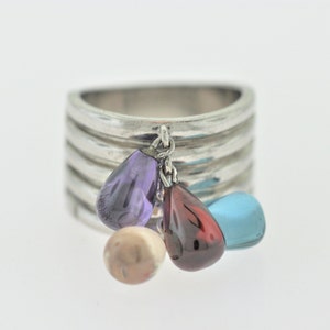 Multi Color Stone Charm Ring In Sterling Silver