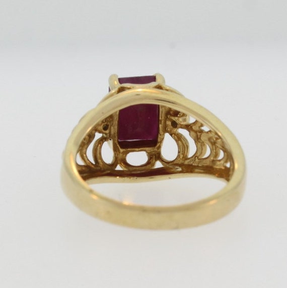 Victorian Style Ruby Diamond Ring- 14k Yellow Gold - image 3