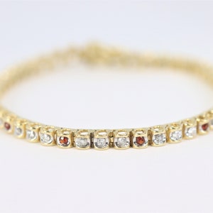 Garnet & Diamond Tennis Bracelet In 14K Yellow Gold
