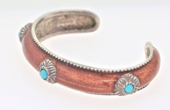 Flower Resin Cuff Bracelet With Turquoise In Ster… - image 2