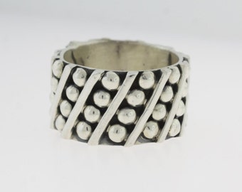 Sterling Silver 3 rows of balls Band - Oxidized Silver Ring