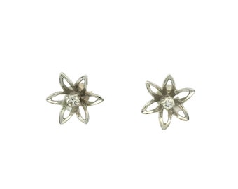 Diamond Flower Stud Earrings In 14K White Gold