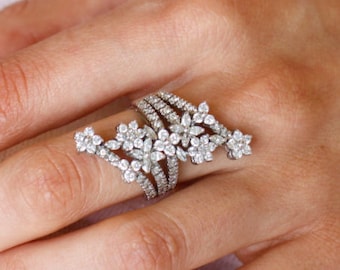 Diamond Cluster Ring - 14k White Gold  High Jewelry