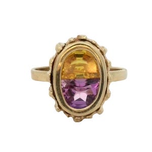 Ring met citrien en amethist in 14k geelgoud