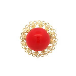 Red Coral Vintage Ring In 18k Yellow Gold