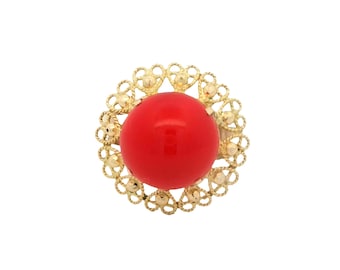 Red Coral Vintage Ring In 18k Yellow Gold