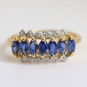 Vintage Sapphire Marquise Diamond Ring in 14k Yellow Gold