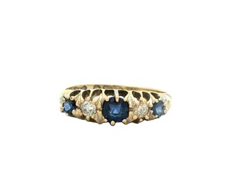 Vintage Sapphire & Diamonds Ring In 18k Yellow Gold
