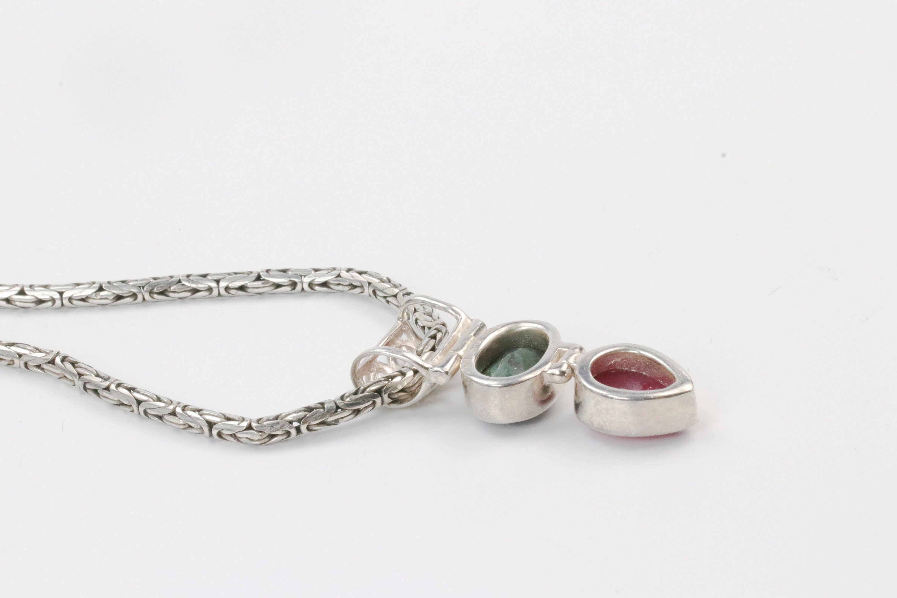 925 Sterling Silver Ruby & Emerald Pendant - Handmade Ladies Necklace Gift Boxed