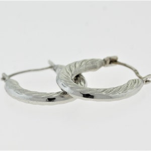 Twisted Embossed Hoop Earrings- 14k White Gold