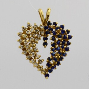Pingente Coração Safira Diamante em Ouro Amarelo 14k