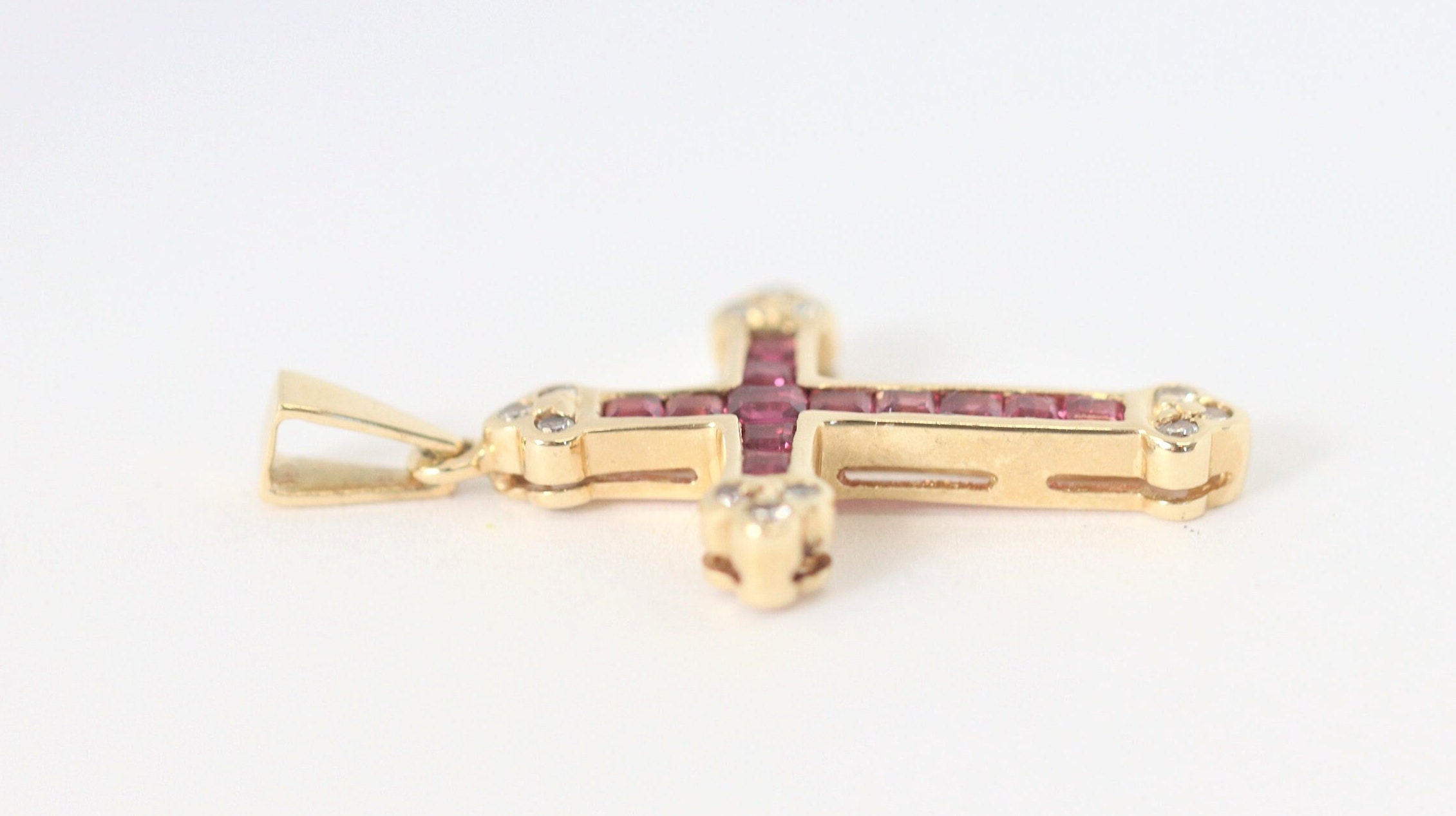 Ruby Diamond Cross Pendant - 138 For Sale on