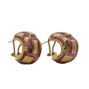 Enamel Half Hoop Gold Earrings In 14K Yellow Gold