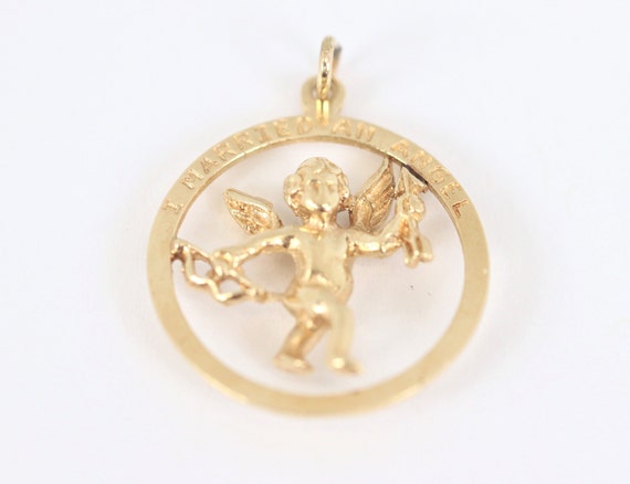 Vintage Angel Pendant In 14K Yellow Gold - image 1