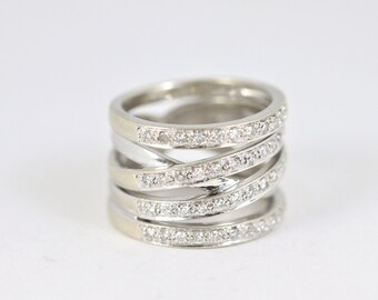 Diamond Multi-Row Crossover Statement Ring in 14K White Gold
