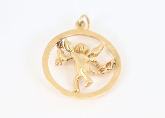 Vintage Angel Pendant In 14K Yellow Gold - image 4