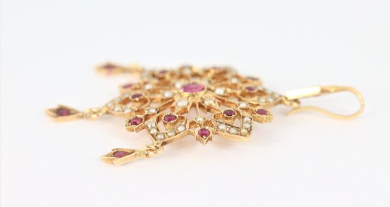 Vintage Ruby And Pearl Star Pendant In 14K Yellow… - image 4