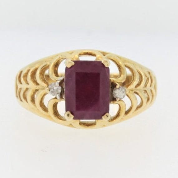 Victorian Style Ruby Diamond Ring- 14k Yellow Gold - image 1
