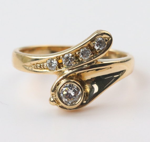 Victorian Diamond Bypass Ring in 14k Yellow Gold … - image 6