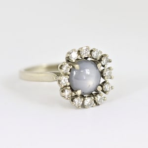 Vintage Star Sapphire and Diamond Ring In 14K White Gold