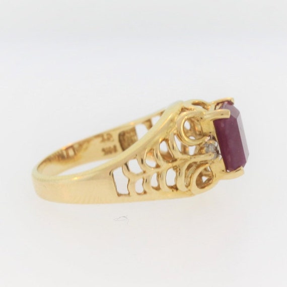 Victorian Style Ruby Diamond Ring- 14k Yellow Gold - image 4