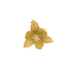 Moissanite Flower Pin-Brooch In 18K Yellow Gold