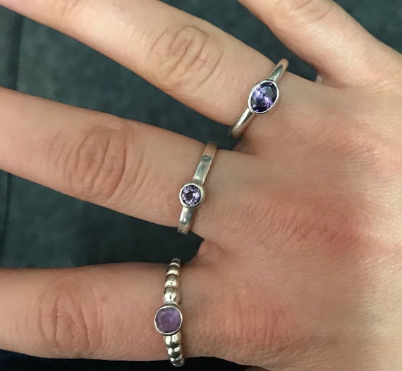 Bezel-Set Solitaire Round Amethyst Ring - image 6