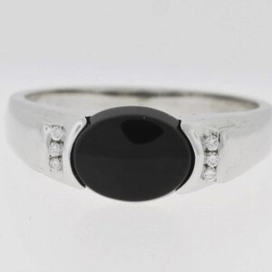 Oval Shaped Onyx Diamond Ring -14k White Gold Cocktail Ring