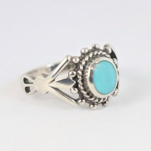 Vintage Beading Rope Ring With Turquoise In Sterling Silver