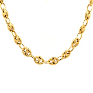 Puffed Anchor Mariner Link Necklace In 14K Yellow Gold