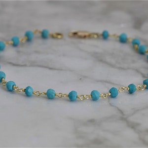 Beaded Turquoise Bracelet in Sterling Silver -Gold Layered Turquoise Bracelet
