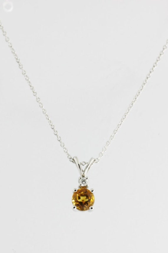 Round Citirne Diamond Necklace- 18k Gold Gemstone… - image 3