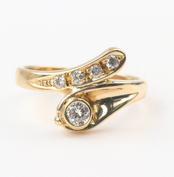 Victorian Diamond Bypass Ring in 14k Yellow Gold … - image 1