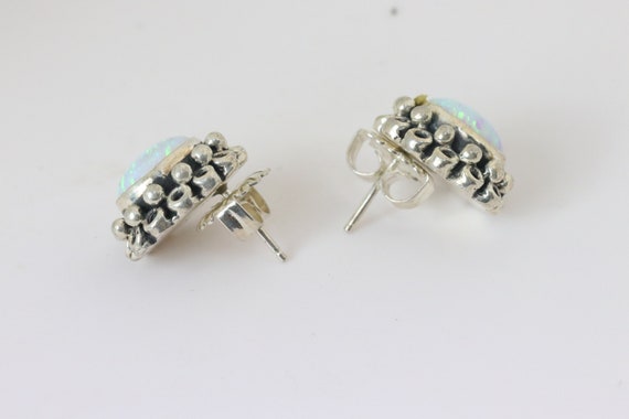 Antique Oval Opal Stud Earrings in Sterling Silver - image 3