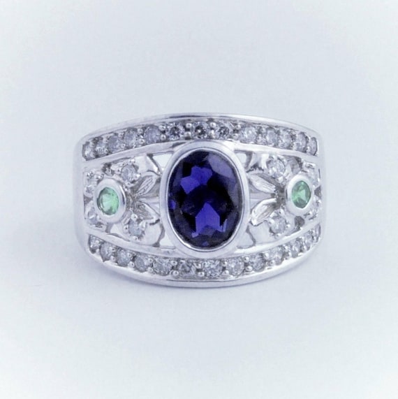 Colored Stones And Diamond Cocktail Ring- 14k Whit