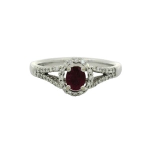 Ruby & Diamond Halo Ring In 14K White Gold